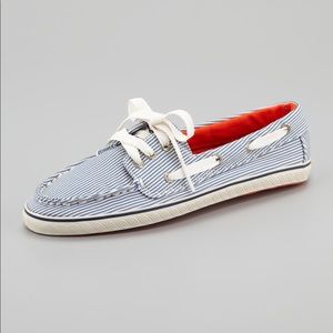 Blue and White striped Sperrys